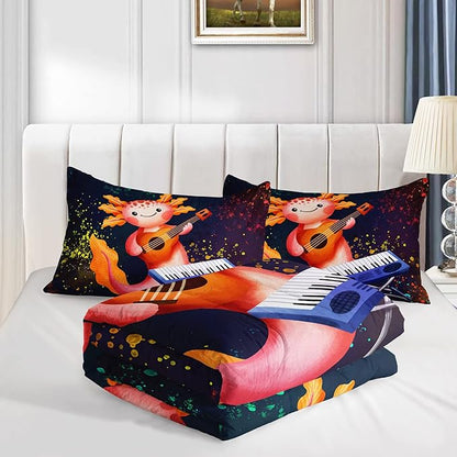 HOSIMA Kids Bedding Set for Bedroom Decor-Under Colorful Background Cute Cartoon Axolotl Comforter with 2 Pillowcases.
