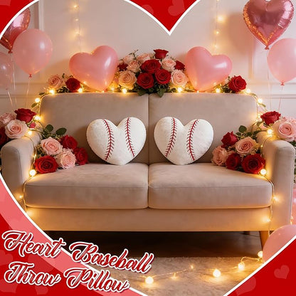 2Pcs Baseball Throw Pillow, 11 in Soft Embroidered Fluffy Baseball Pillow, Stuffed Plush Heart Shape Baseball Pillow for Bedrooom Couch Bed Decoration, Gift for Baseball Lover Player Team