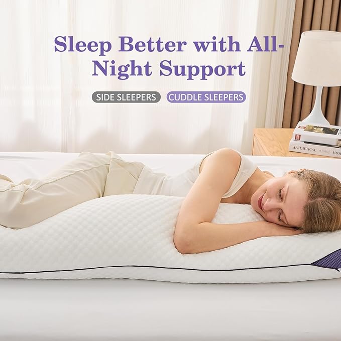 HOMELAB Adjustable Shredded Memory Foam Body Pillow Bundle with Mulberry Silk Pillowcase, Cooling Long Pillow Full Support for Side Sleepers, Back, Hip & Leg Comfort, 1 Pack 20"x52"