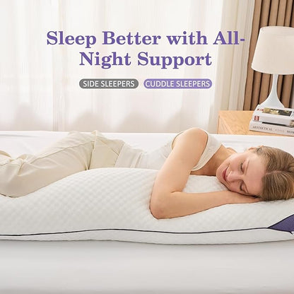 HOMELAB Adjustable Shredded Memory Foam Body Pillow Bundle with Mulberry Silk Pillowcase, Cooling Long Pillow Full Support for Side Sleepers, Back, Hip & Leg Comfort, 1 Pack 20"x52"