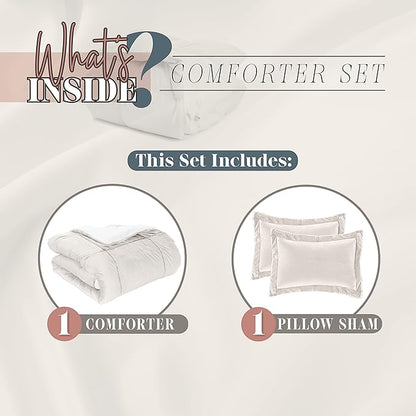 Elegant Comfort Super Soft Sherpa Comforter 2-Piece Set Premium Quality, Heavy Weight Reversible Down Alternative Micro-Suede, Sherpa Comforter, Twin XL, Pearl Cream