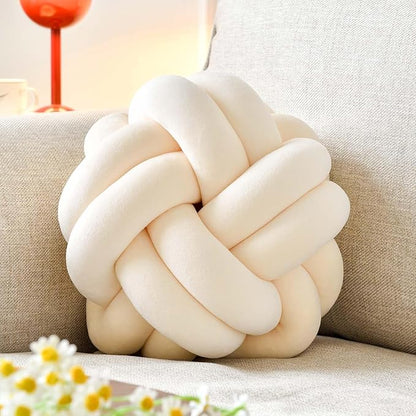 Uvvyui Knot Pillow Ball, Soft Beige Home Decor Knotted Pillows, Cute 11" Knot Pillow Round Velvet Plush Throw Pillow, Aesthetic Decorative Pillows for Bed, Floor, Couch, Bedroom