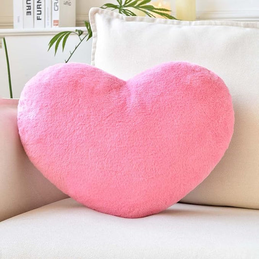 Peach Pink Heart Pillows, Cute Heart Decorative Pillow, Heart Shaped Throw Pillows for Bed, Faux Rabbit Fur Plush Hoom Decor Pillow Cushion for Chair Sofa Living Room (Mini 12.9" x 9.8")