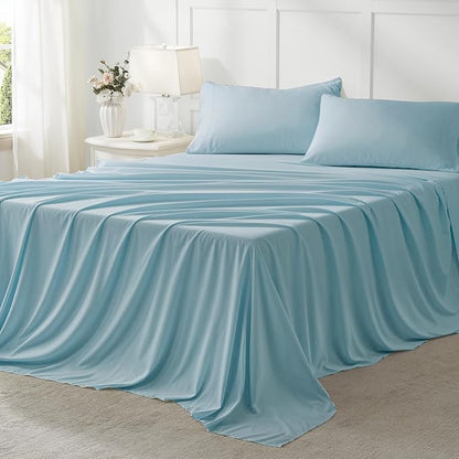 Anluoer Twin Comforter Set 5 Piece, Light Blue Bed in a Bag with Comforters, Pillow Shams, Pillowcases, Flat Sheet, Fitted Sheet