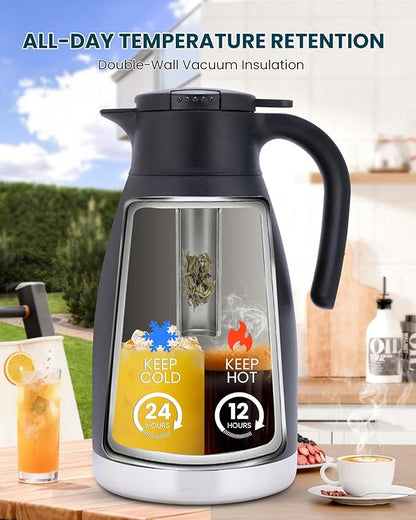 GiNT 74oz Thermal Coffee Carafe with Infuser – Insulated Tea Carafe, Removable Filter, Dishwasher-Safe | 2.2L 10+ Cups, Leak-Proof Seal & Pinch-Release | Stainless Steel for Office & Events