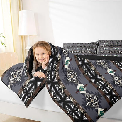 Erosebridal Southwestern Comforter Set Twin Bohemian Geometric Quilt,Ethnic Tribal Arrow Bedding Set Western Duvet Insert,Country Decor Western Room Decor for Bedroom Western Bedroom Decor Grey