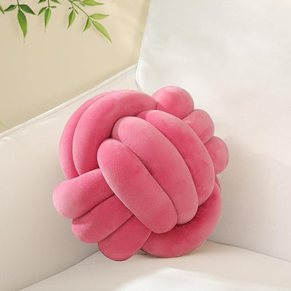 Sioloc Soft Knot Ball Pillows,Round Throw Pillow Cushion Home Decoration Plush Pillow,Throw Knotted Pillow Handmade Round Pillow（13.7inches,Rose red）