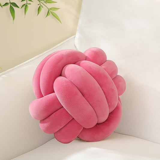 Sioloc Soft Knot Ball Pillows,Round Throw Pillow Cushion Home Decoration Plush Pillow,Throw Knotted Pillow Handmade Round Pillow（13.7inches,Rose red）