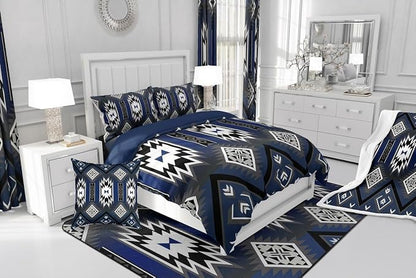 Feelyou Navy Blue Western Comforter Set Southwest Native Tribal Bedding Set Queen Size for Kids Boys Girls Teens Room Decor Boho Geometric West Comforter Soft Microfiber