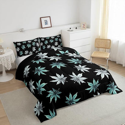 Erosebridal Turquoise Leaves Comforter Set King, Leaves Bedding for Kids Boys Girls,Tropical Botanical Down Comforter,Exotic Plant Bedding Comforter Sets