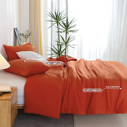 COTTEBED Pumpkin Orange Comforters Set King Size Bed, Ultra-Soft Cal California King Bedding Blanket Clearance Prime Down Alternative Eastern Modern Solid Lightweight for All Season,Bright Orange