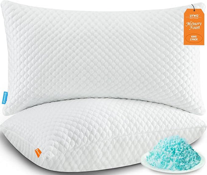 Cooling Pillows King Size Set of 2, Memory Foam Pillows with Zipper, Firm Bed Pillows Adjustable for Hot Side Back Stomach Sleepers