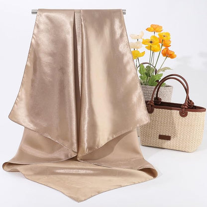 AWAYTR 35” Satin Large Square Head Scarves - 4PCS Silk Like Neck Scarf Hair Sleeping Wraps Satin Silk Scarfs for Women