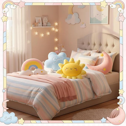 4 Pcs Cloud Rainbow Moon Sun Pillow 17" Soft Plush Pillow Cute Stuffed Throw Cushion Decorative Creative Cushion for Home Decor Gift Room Reading Nook Decorations