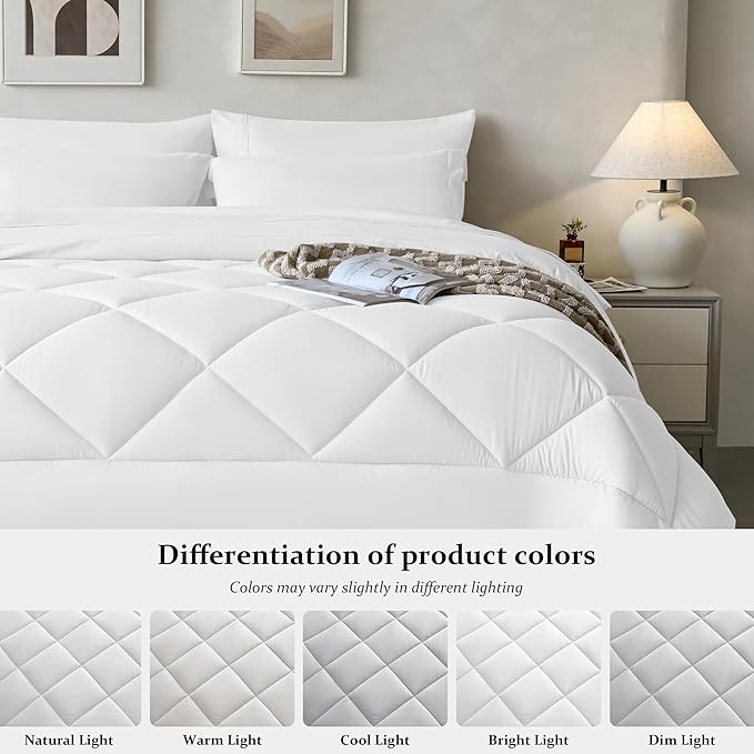 Newspin Full Comforter Set White - Bed in a Bag Full Size 8 Pieces, All Season Bed Set, Fluffy Comforter Set with Sheets, Sheet Set Quilt Blanket, Pillowcases & Shams & Bed Skirt
