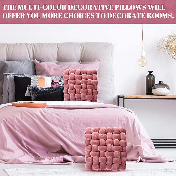 Wenqik 2 Pcs Knot Pillows Square Knotted Plush Throws Soft Accent Pillows Decoration Cushion for Couch Home Office Living Room Bedroom Bed Sofa Decor, 12'' x 13''(Pink Violet,Crystal Velvet)