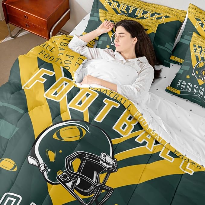 Feelyou Football 7 Pieces Comforter Sets Queen Size Bedding Set for All Season Rugby Sports Football City Bed in a Bag with Comforter, Sheets, Pillowcases & Cushion Cover