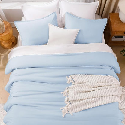 Litanika Comforters Light Blue King Size, 3 Pieces Lightweight Solid Bedding Comforter Set, All Season Fluffy Bed Set (104x90In Comforter & 2 Pillowcases)