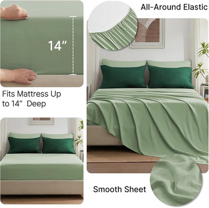 Anluoer Queen Comforter Set,Emerald Green&Sage Bed in a Bag 7 Piece,Lightweight Bedding Set with Soft Down Alternative Fill,Bed Set Includes Comforter, Fitted Sheet, Flat Sheet,Pillowcases and Shams