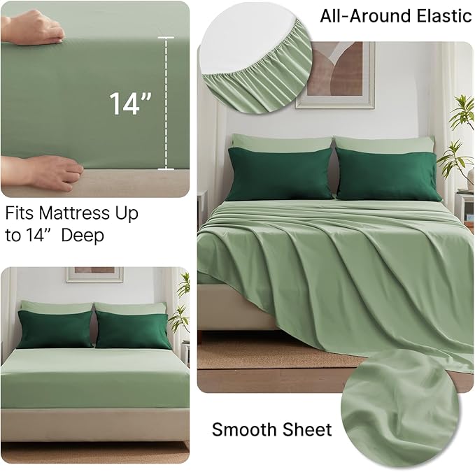 Anluoer Full Comforter Set,Emerald Green&Sage Bed in a Bag 7 Piece,Lightweight Bedding Set with Soft Down Alternative Fill,Bed Set Includes Comforter, Fitted Sheet, Flat Sheet,Pillowcases and Shams