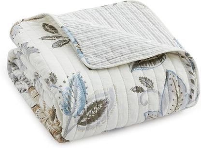 Levtex Home - Maileen Neutral Blue - Throw - Floral - Taupe Blue and Cream - Throw (50x60in.) - Cotton
