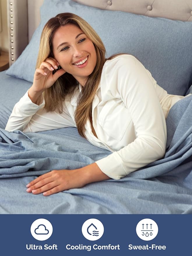 Extra Deep King Sheet Set - 6 Piece Breathable and Cooling Sheets - Hotel Luxury Bedding for Women, Men, Kids & Teens - Easy & Secure Fit - Soft and Wrinkle Free - Extra Deep Pockets - Heathered Blue