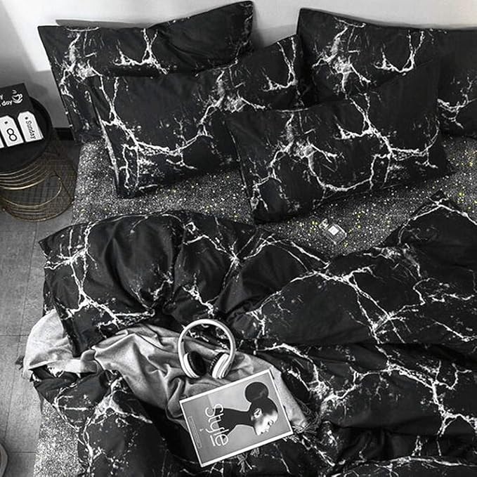 Pureant Black Marble Comforter Sets California King Black and White Marble Bedding Comforters Cotton Women Men Modern Aesthetic Black Quilt Comforter Set Cal King Size Abstract Black Marble Blankets