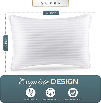 Utopia Bedding Bed Pillows for Sleeping Queen Size (White), Set of 2, Down Alternative Pillow for Sleeping, Cooling Hotel Quality Pillow Set for Back, Stomach or Side Sleepers