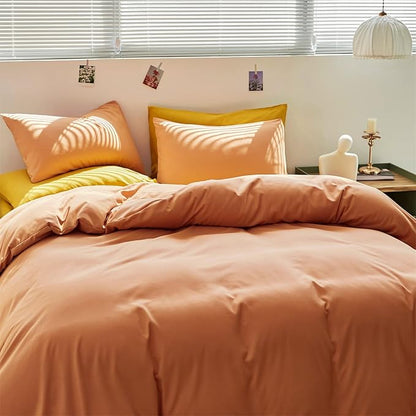 CLOTHKNOW Orange King Size Comforter Set Peach Pink Bedding Comforter Sets Soft All Season Cocal Orange Comforter with 2 x Pillow Cases
