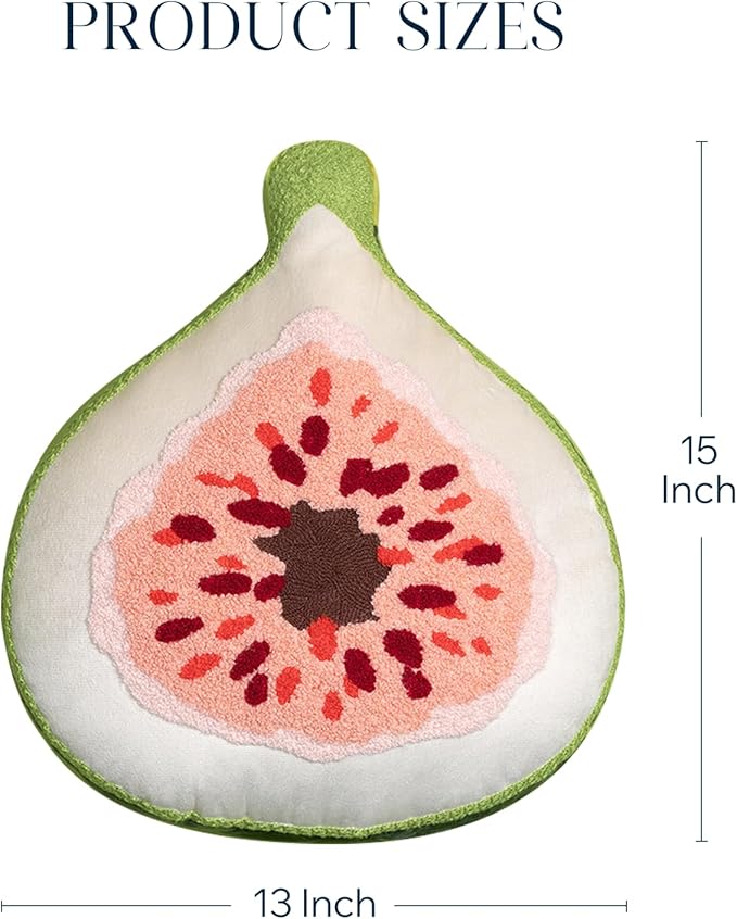 Phantoscope Fruit Shaped Pillow Series - Fig Shaped Throw Pillow, Fun Home Decor of Fruit Themed Cushions, Fall Decorative Pillow for Couch, Bed and Chair, Pink and Green, 15 x13 inches
