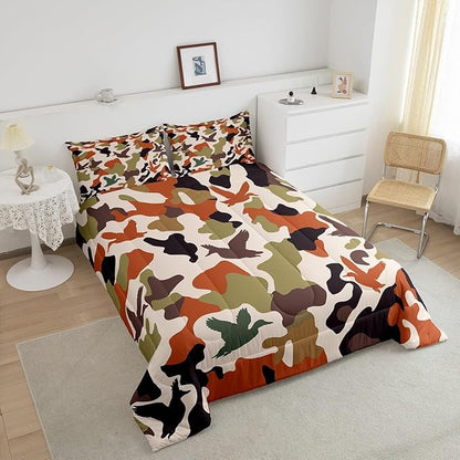 Erosebridal Camouflage Comforter Set Full Size Camo Bedding for Kids Hunting Farmhouse Camping Comforter Vintage Green Army Room Decor Wild Duck Rustic Animal Duvet Set