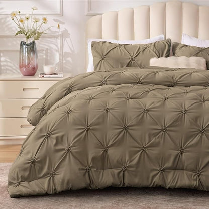 BEDELITE Light Brown Twin Comforter Set - 2 Peices Boho Pintuck Bedding Comforter Sets, Lightweight Soft & Warm Twin Bedding Sets with 1 Pillowcase for All Season