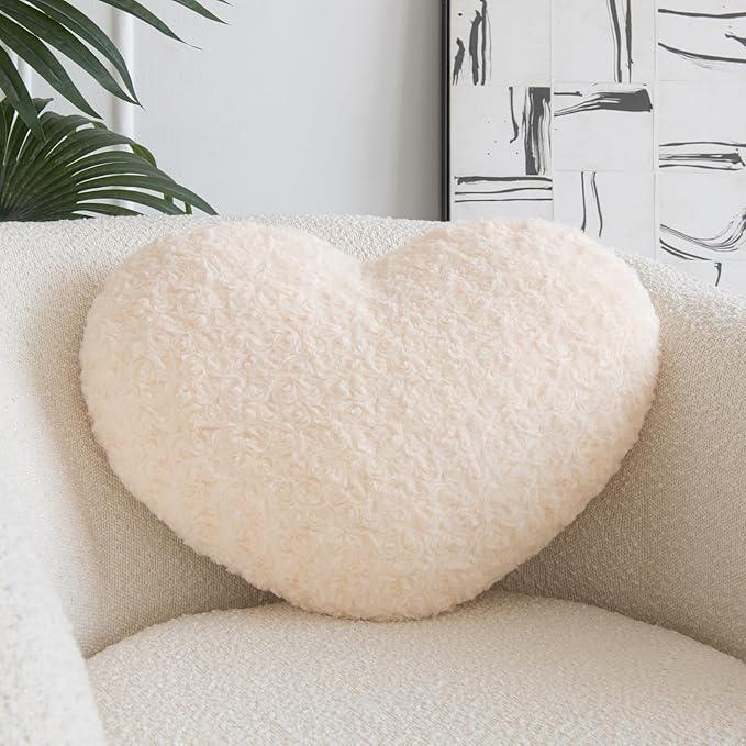 Heart Pillow, Soft Heart Shaped Pillow with Room Decorative Throw Pillows for Bed Couch Chair Sofa, Heart Shaped Cute Throw Pillow Cushion for Bedroom Living Room (Beige, Mini 12.9" x 9.8")