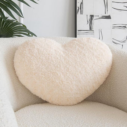 Heart Pillow, Soft Heart Shaped Pillow with Room Decorative Throw Pillows for Bed Couch Chair Sofa, Heart Shaped Cute Throw Pillow Cushion for Bedroom Living Room (Beige, Mini 12.9" x 9.8")