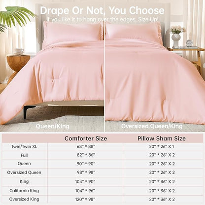 MUXHOMO Queen Comforter Set, All Season Ultra Soft Down Alternative Bedding - 3 Piece Lightweight Bed Set Includes 1 Comforter (90"x90") and 2 Pillow Shams (20"x26"), Blush