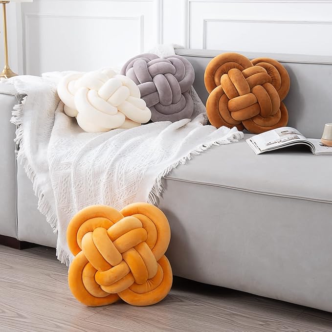 Xiashrk Knot Pillow, Decorative Throw Pillows with Soft Plush for Couch, 12" Knotted Pillows Ivory White Dorm Room Decor Knot Pillow Ball Decorative Cushion for Bed Living Room