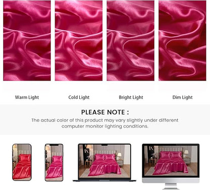 Bedding_Dreamer Queen Size Satin Bed in a Bag Hot Pink Bedding Set Silk Like Silky Comforter Set Sexy Silky Sheet Set Luxury Hotel Room Decor Womens Girly Bed Sets Ruffled Gothic Down Comforter 8 Pcs