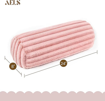 AELS Faux Fur Striped Cylinder Pillows Set of 2, 8" x 24" Decorative Modern Bolster Pillows with Removable Washable Cover & Insert, Body Pillow for Couch Bed, Living Room Bedroom Nursery Decor, Pink