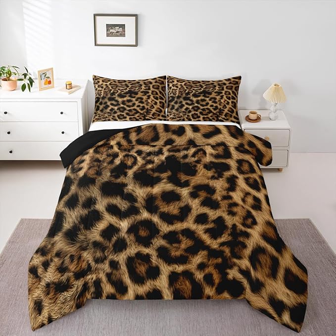 Erosebridal African Cheetah Texture Comforter King Size for Kids Teens Adults,Animal Skin Print Bedding Set,Farmhouse Rustic Duvet Insert,Brown Leopard Quilt Bedroom Decor