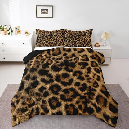 Erosebridal African Cheetah Texture Comforter for Kids Boys Girls,Animal Skin Print Toddler Bedding Set,Farmhouse Rustic Duvet Insert,Brown Leopard Quilt Bedroom Decor