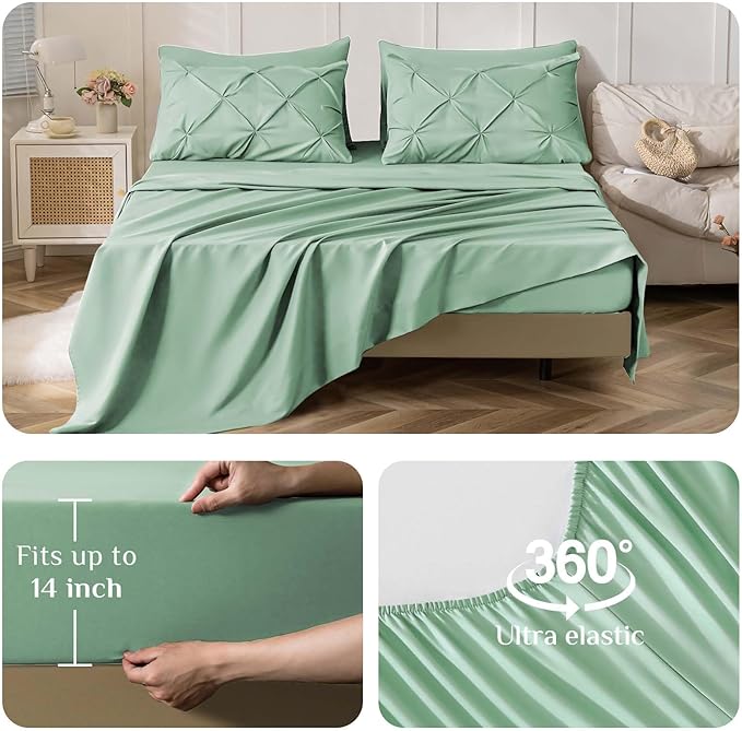 JOLLYVOGUE Twin XL Comforter Set 5 Pieces - Bed in a Bag Twin XL for All Season, Pintuck Bedding Comforter Sets with Comforter, Flat Sheet, Fitted Sheet and Pillowcases & Shams, Sage Green
