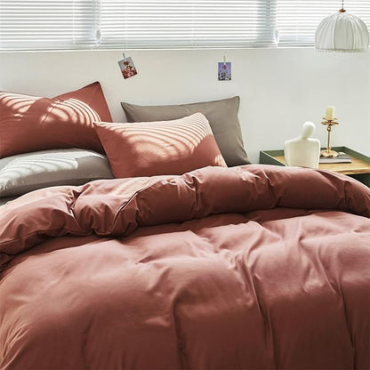 Cottonight Brick Red Comforter Set Full Bedding Set Quilts Blanket 3 Piece Breathable Soft Blackish Red Comforter with 2 Pillowcases for Full Bed Hotel Quality