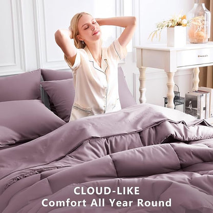 CozyLux Queen Size Comforter Set Dusty Purple - 7 Pieces Bed in a Bag Dusty PurpleComforter Queen Size, Bedding Set with All Season Quilted Comforter, Flat Sheet, Fitted Sheet, Pillowcases