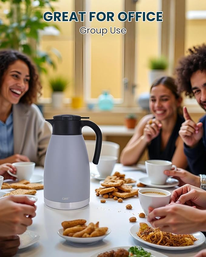 GiNT 74oz Large Thermal Coffee Carafe with Infuser–Insulated Tea Carafe, Removable Filter, Dishwasher-Safe|2.2L 10+ Cups,Wide Mouth,Dual Seal|Stainless Steel Beverage Server for Office&Events