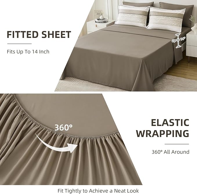 Drucon Comforter Set Queen Size 7 Piece Bed in a Bag Brown Striped Bedding Set Soft Microfiber Comforter and Sheet Set for All Season (Queen, 90"x90")