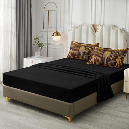 Ancient Egypt Comforter Set Black Gold Bedding Set Pharaoh Tribal Retro Comforter Egypt Cultural Theme Bedroom Decor Boho Exotic Vintage Bedding Queen Bed in A Bag