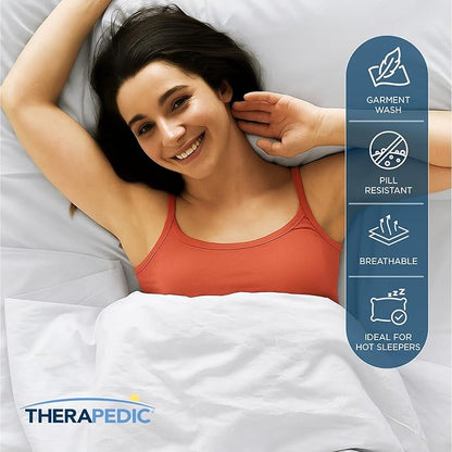 Therapedic 100% Egyptian Cotton Queen 6-Piece Sheet Set – Naturally Cooling & Breathable Sateen, Preshrunk Garment Wash, 16" Deep Pocket Fitted Sheet, Bonus Pillowcases, Soft & Durable - Dove