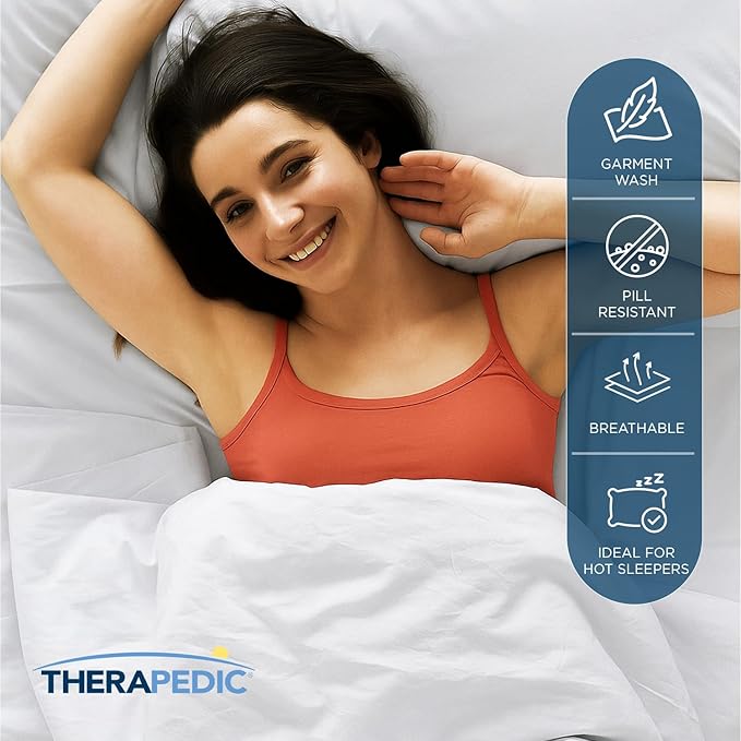 Therapedic 100% Egyptian Cotton King 6-Piece Sheet Set – Naturally Cooling & Breathable Sateen, Preshrunk Garment Wash, 16" Deep Pocket Fitted Sheet, Bonus Pillowcases, Soft & Durable - Dove