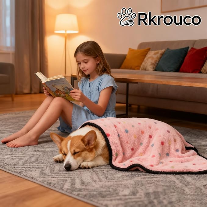 Three Piece Pet Blanket Set for Dogs Cats Soft Comfy Puppy and Kittens Bed Blanket Fluffy Fleece Pets Throw with Cute Patterns (Large 41x30 inch, Colored Dots)