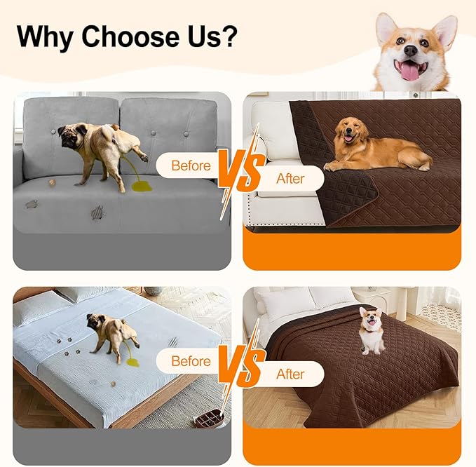 Smiry Reversible Waterproof Couch Covers for Sofa, Washable Dogs Pet Couch Covers for 3 Cushion Sofa Pet Friendly, Water Resistant Furniture Protector Slipcover, Geometric (52"x82", Brown/Chocolate)